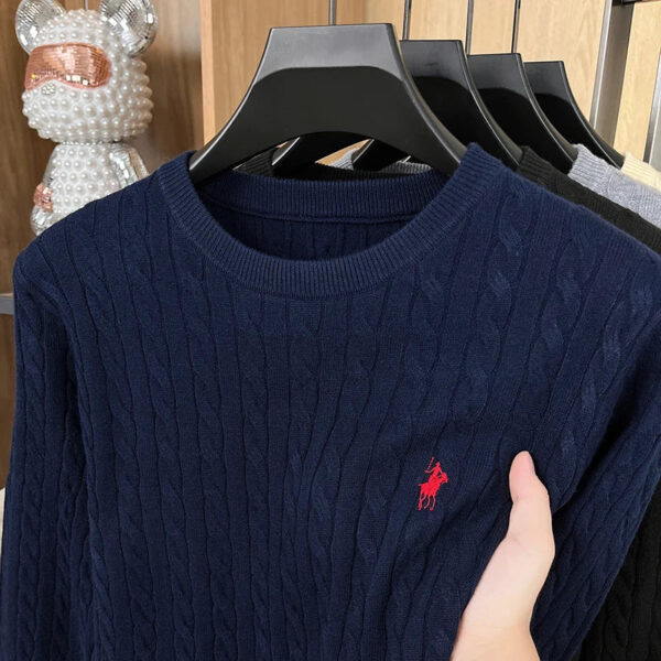 S3bdea983815d4b048cb873b597f42011Y.jpg Autumn/Winter 2025 Anti Pilling Sweater Embroidered Fried Dough Twists Solid Long Sleeve Knitwear Men's Undercoat