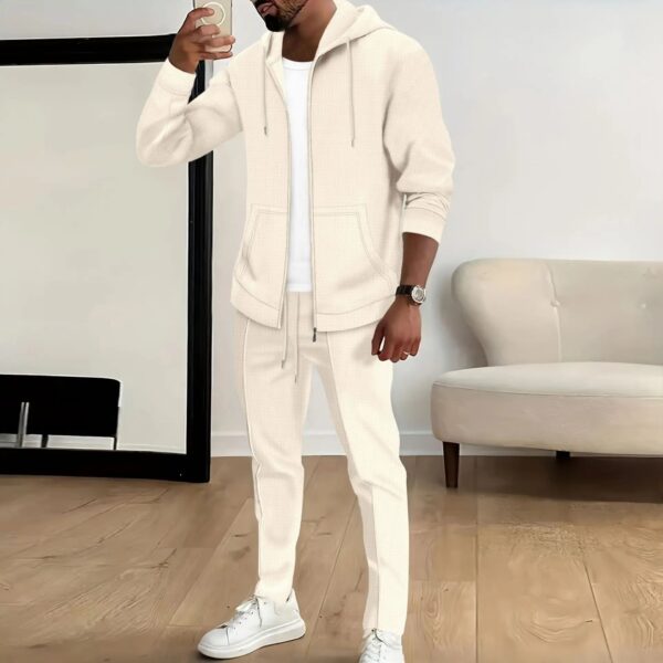 S3d8b267933ec458c94ea9b0dcfeac7acp.jpg Spring and autumn new Waffle men's casual slim-fit hooded long-sleeved cardigan matching color fashion high quality tracksuit pa