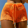 Handmade Crochet Knitting Drawstring Shorts Casual Summer Beach Cover Comfortable Vacation Wear Pull-On