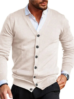 S3e01a376c8d24b58a5e47ef23e1f82f8x.jpg Spring Autumn Mens Solid Color Knitted Cardigan Fashion V-Neck Long Sleeve Slim Fit Sweater Coat with Pockets Men Knit Outwear