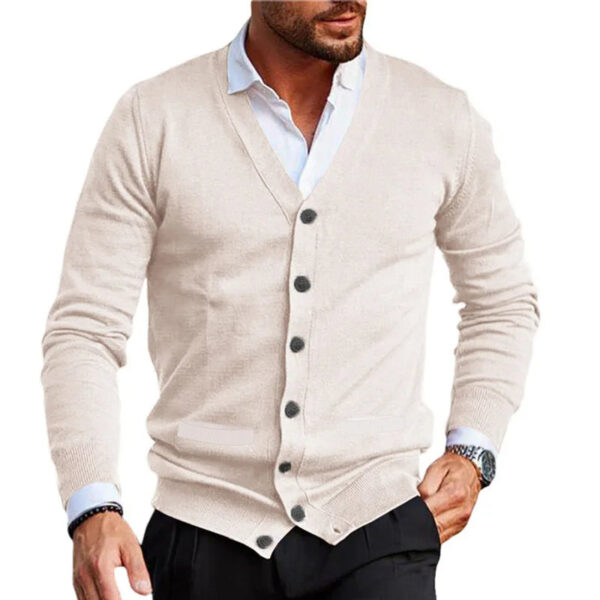 S3e01a376c8d24b58a5e47ef23e1f82f8x.jpg Spring Autumn Mens Solid Color Knitted Cardigan Fashion V-Neck Long Sleeve Slim Fit Sweater Coat with Pockets Men Knit Outwear