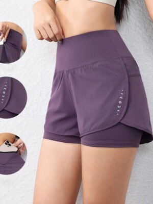 quick-drying women's running shorts sports layer elastic waist active sports shorts with pockets yoga shorts