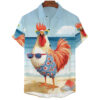 Funny Chicken Graphic Shirts For Men Clothes Cute Cartoon Hawaiian Short Sleeve Fashion Animal 3D Print Blouses Y2k Beach Shirts
