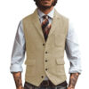 Men Vest Brown Herringbone Business Waistcoat Jacket Casual Slim For Wedding Groom Banquet Gilet Vest