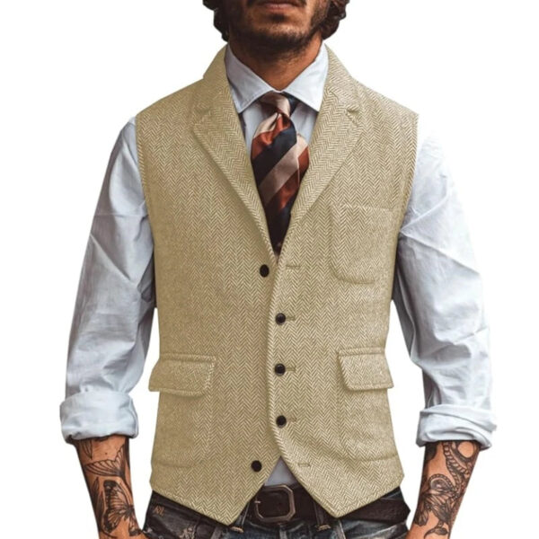 Men Vest Brown Herringbone Business Waistcoat Jacket Casual Slim For Wedding Groom Banquet Gilet Vest