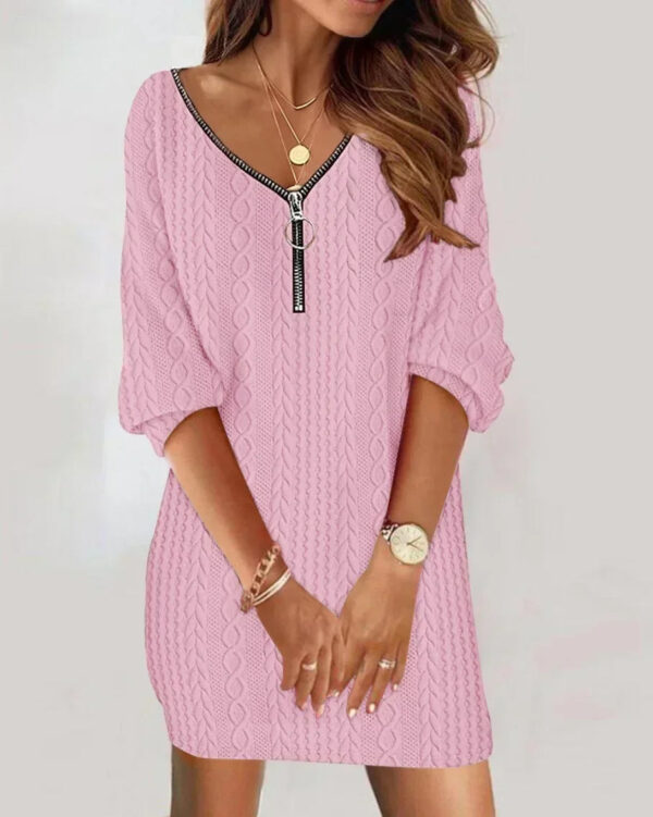 S3ee5a7c886d54b8d90f5ac27aea3a44bt.jpg Sexy Zipper Mini Dress Women Winter Autumn V Neck Long Sleeve Dresses Solid Color Casual Basic Robe