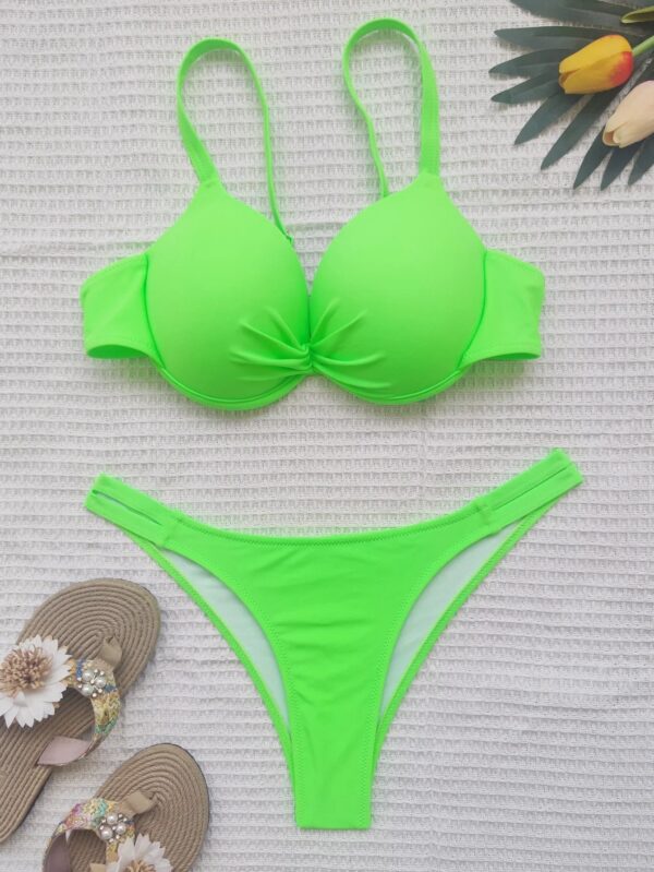 Sexy Underwire Bikini 2025 Women Black Neon Pink Push Up Padded Hollow Out Triangle Swimsuit Female Beach Bathing Suit Swmwear