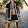 S3f5dc5245edc40e1a09d895bb524823bJ.jpg 2024 Summer Men's Fashion Leopard Print Short Sleeve Shirt And Shorts Set Beach Style T Shirt Breathable Shorts Two Piece Set