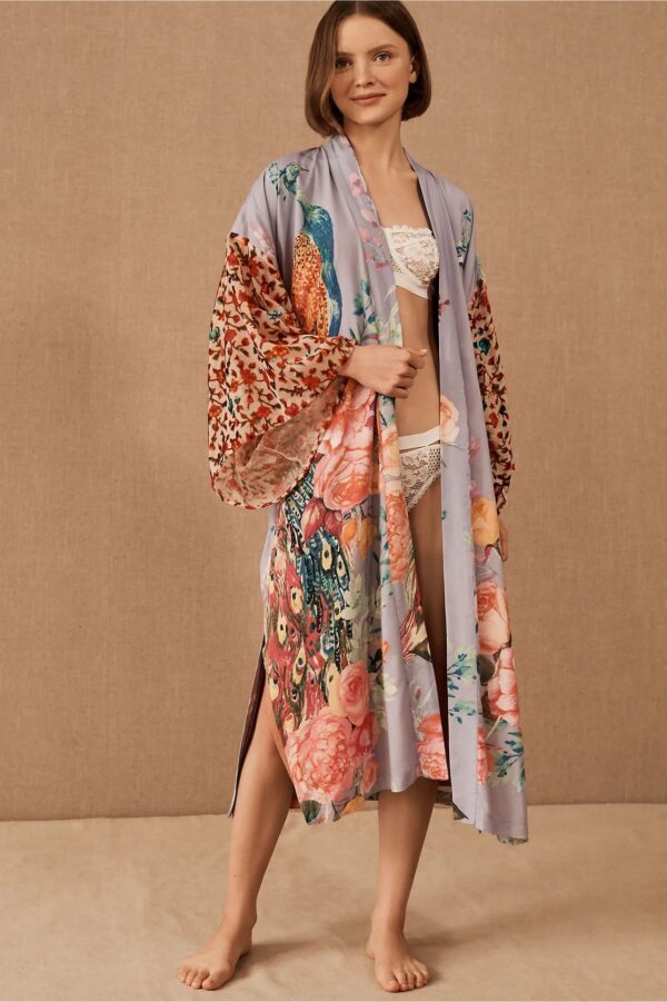 WeHello Women's Beach Cover Ups for Swimwear Printing Peacock  Kimono Swimsuit Cape Summer Dress Beachwear Casual Wear