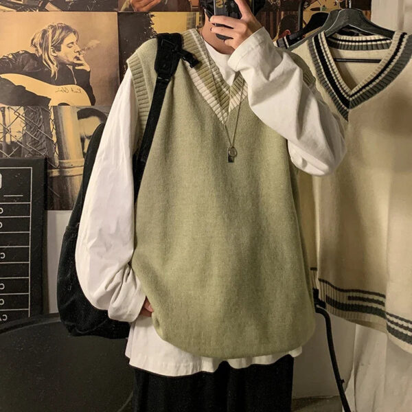 S3f738edaa6cd43e88ad1b904cb2506424.jpg Autumn Winter V-neck Knitted Sweater Vest Men Oversized Loose Sleeveless Pullover Tops 2025 Men's Korean Warm Sweaters Tank Tops