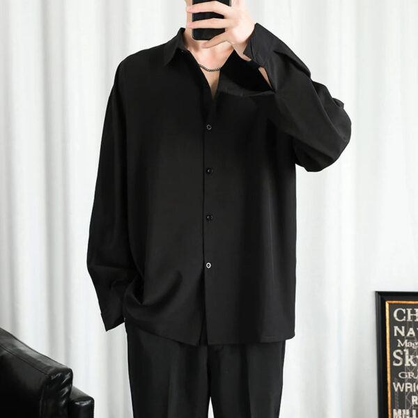 S403e6361a6374219af9baa0e6c682b81V.jpg Shirt Men Solid Long sleeved Shirt For Men Korean Fashion Shirts Comfortable Blouses Casual Loose Classic Single Breasted Shirt