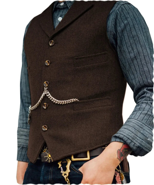 S418c6aedcd18429aba980663de21255dc.jpg Wool Tweed Men's Suits Vest for Groomsmen Wedding Lapel Casual Slim Business Vests Sleeveless Waistcoat Male Gilet Homme Vests