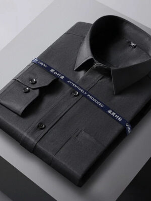 Men Formal Shirt Long Sleeve Office Solid Color Anti-Wrinkle Fashion Business Pocket White Social Pocket Shirts 5XL 6XL 7XL