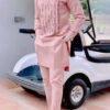 Men's chic casual white geometric print two-piece suit