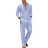 S4203abc382014b6283ae26b8bac9a3b4P.jpg 2pcs Set Men's Cotton Linen Shirt and Pants Suits for Men Beach Wear Tracksuit Solid Color Shirts Sweatpants Hawaiian Vacation