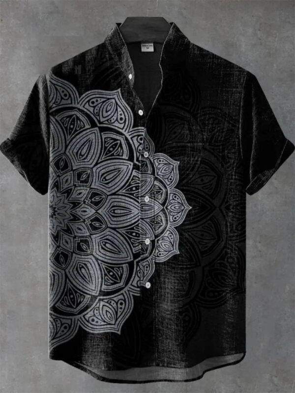 S42198951f1d1464eac77bc4147d780d2F.jpg 2025 Men's Mandala Flower Pattern Short Sleeve Shirt Summer Vintage New Linen Shirt men's Short Sleeve Leisure Holiday Streetwea