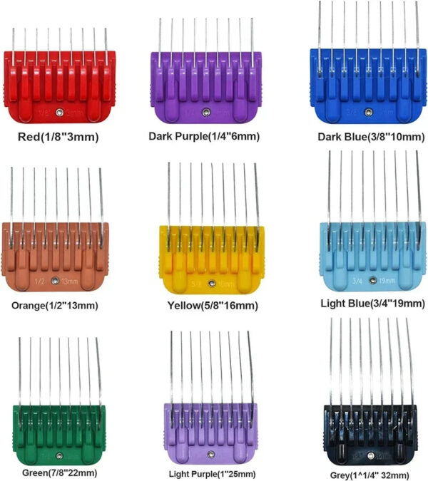 S4223c06cd9894c0581b2a3167dc93d35T.jpg Animal Stainless Steel 9 Color Guide Comb Set For Most Oster/Wahl/Andis Detachable Clippers (ONLY Snap on Size #10/15/30 blades)