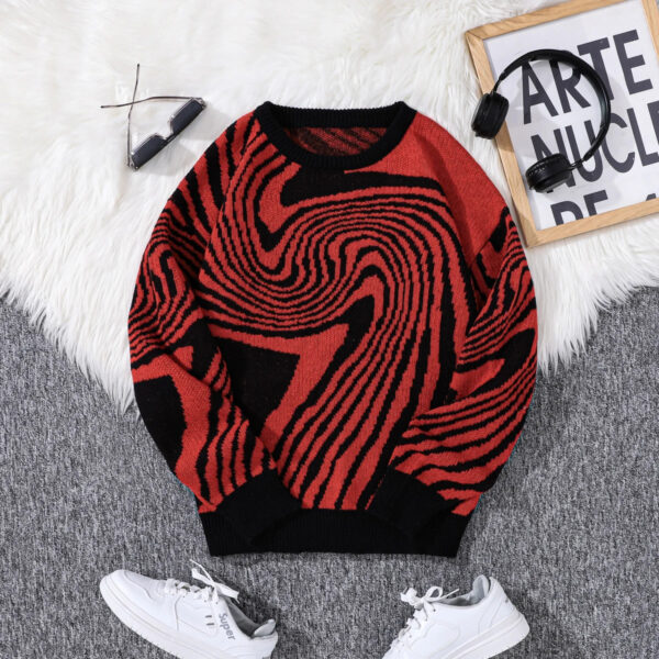 S42259c55b15b4bf3ad7d8e121da87b09I.jpg New Popular Autumn and Winter Maze Jacquard Pattern Pullover Sweater Casual Round Neck Contrast Color Knitted Men's Pullover