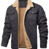 Men's Jackets Winter Faux Shearling Lined Windproof Warm Coat Black Buttoned Parka Pockets Comfortable Casual Tops US Size