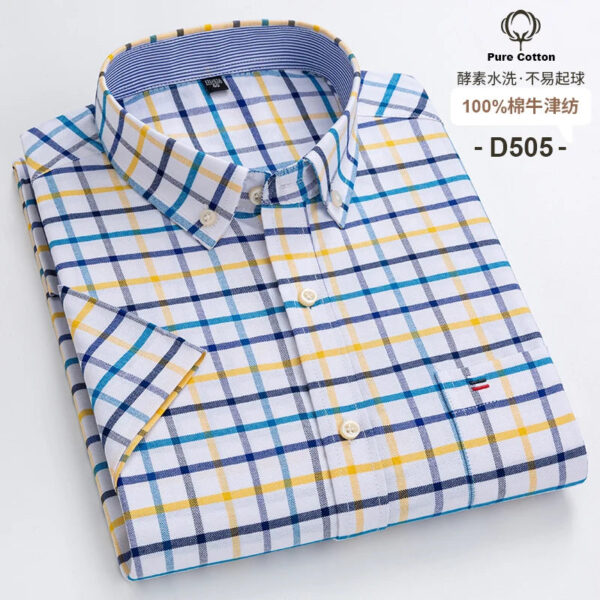 S42337561fc6440bf8534a135a8862bf4H.jpg Fashionable Men's Shirt Short Sleeve 100% Cotton Oxford Stripe Plaid Formal Men's Casual Social Shirt Available in Large Sizes