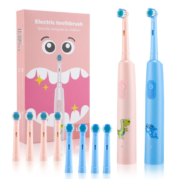S42755f8321f844ae99e22de2ec795d3eO.jpg Rotating Electric Toothbrush Children Teeth Cleaning with Replacement Head Ultrasonic Waterproof Rechargeable Sonic Toothbrush