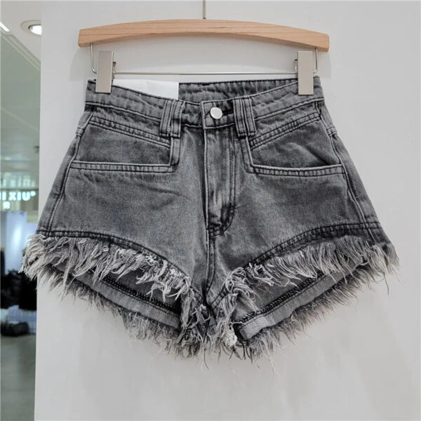S42acad8c62c840a981ccd34b62f1e69b7.jpg Orange Denim Shorts Women Green Hot Pants 2023 Summer Woman's Clothing All-Match Ins Fashion Wide-Leg Ripped Tassel Shorts
