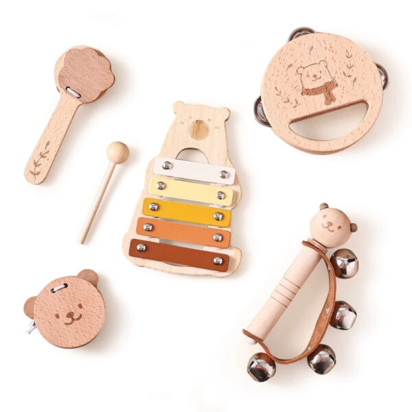 S437fc2cedef84f48a2934be201a15fa71.jpg 5pc Set Montessori Toys Baby Music Toys Musical Instrument Wooden Educational Toys Baby 0 3 Years Toys Bear Xylophone toys Gifts