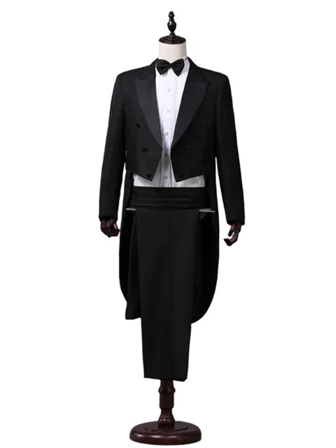 Men's Tailcoat Classic Modern White and Black Basic Style Mens Suit with Tailcoat Singer Magician Stage Jacket Outfits