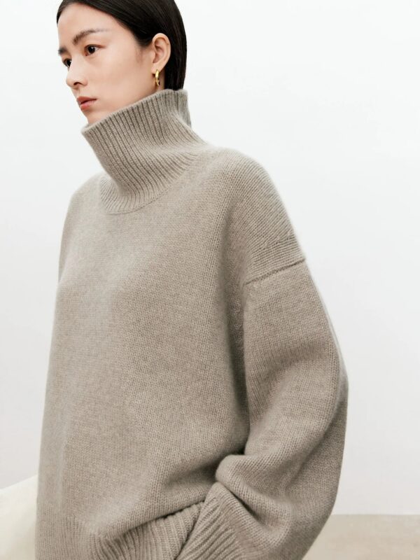 S440766f335df457bb406131fdd9b3b89O.jpg Turtleneck pure cashmere sweater female loose and thick languid lazy wind pullover sweater knitting base WOOL sweater
