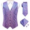 Wedding Purple Men Vest Paisley Floral Necktie Handkerchief Cufflinks Sets Blue Green Red Male Sleeveless V-Neck Waistcoat Party