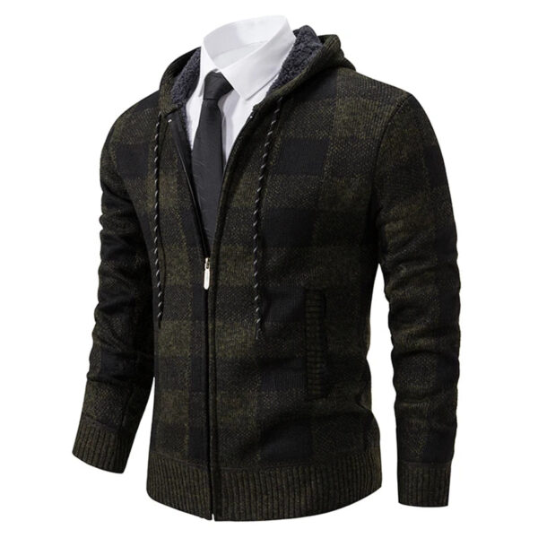 S44ce72838a2b45649b0446bcad82e45dq.jpg Autumn Winter Men's Cardigan Fashion Plus Velvet Padded Knit Jumpers Male Sweater Hooded Plaid Korean Luxury Brand Coat