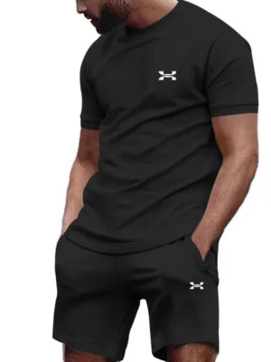 S452eeadd2a38428d937ddbd95f41c540g.jpg New summer men's casual shortsleeved shorts 2-piece city street fashion T-shirt shorts suit men's cool run hot sale