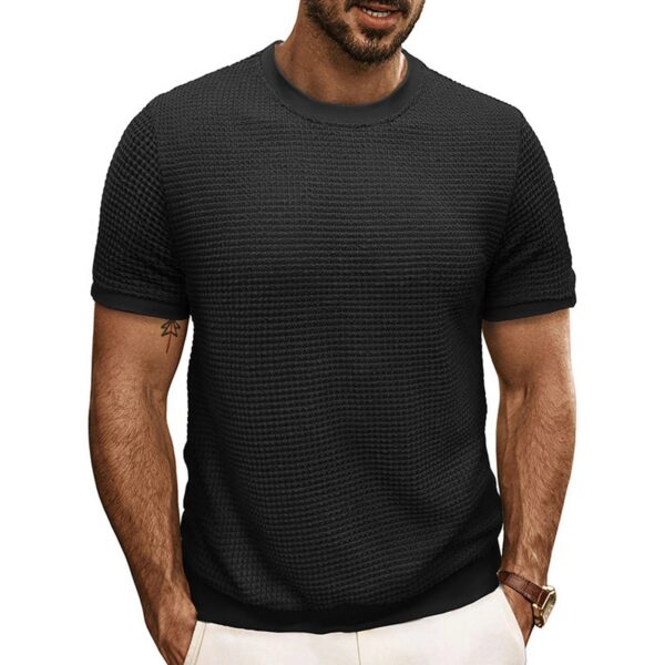 S452f1fedbb9f48e0aa3989c14a891b05i.jpg British style Summer Solid Short Sleeve Knitted T-shirt Men Fashion O-Neck Stripe Slim Fit Tee High Quality Men Clothing