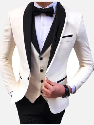 S45a7c9cb87d943da8a1f703f0813aeecQ.jpg White Slit Mens Suits 3 Piece Black Shawl Lapel Casual Groom Tuxedos for Wedding Groomsmen Suits Men 2025 (Blazer+Vest+Pant)