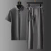 2025 Summer New Fashion Solid Color Comfortable Breathable Sports Suit Men's Business Leisure Loose Size Two-Piece Set M-4XL