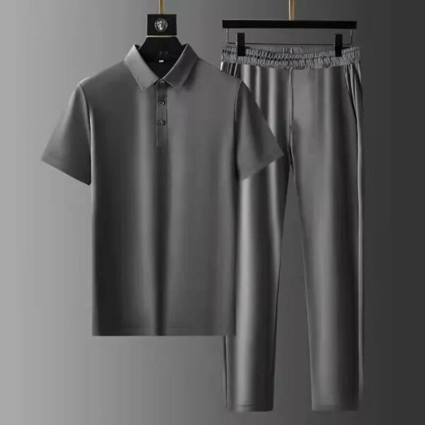 2025 Summer New Fashion Solid Color Comfortable Breathable Sports Suit Men's Business Leisure Loose Size Two-Piece Set M-4XL
