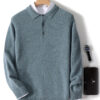 S460ef9416de245fb98b29b595cc23737F.jpg New Men's POLO Collar Sweater Autumn Winter Thick Long Sleeve Business Pullovers 100% Merino Wool Knitwear Shirt Basic Clothes
