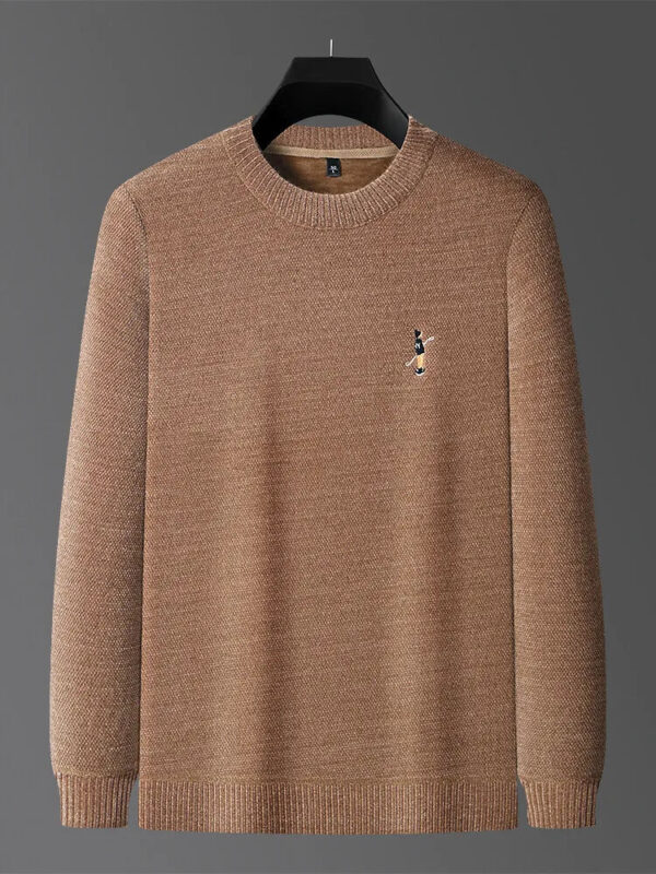 S46428b44fb9b48f28328d5522dad7b2eW.jpg Premium Luxury 2024 Autumn/Winter Round Neck Solid Color Exquisite Embroidery Men's Sweater Casual Warm Thick Knitted Sweater