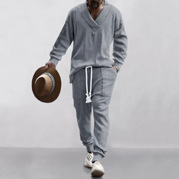 S47141136250d478bb5d0d4a2aa6471c3C.jpg 2025 Cross-border New Men's Casual Trousers V-Neck Versatile Jacquard Knitted Sweater Set
