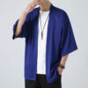 Spring Summer Men's Japanese Kimono Shirts Casual Open Stitch Lightweight Fashion Solid Three Quarter Loose Couple Shirts M-5XL