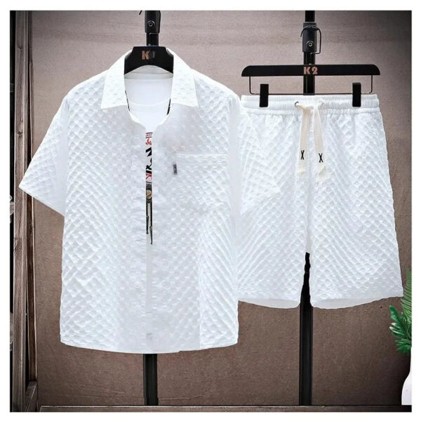 S4749d7487c1b433799dceb7fa6f4c3b0s.jpg Casual Thin Sports Two-piece Set 2024 Summer Ice Silk Suit Men's Trendy Short Sleeve T-shirt Shorts One Set