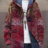 Unisex Retro Ethnic Pattern Print Plush Thick Long-Sleeved Sweater Cardigan Coat