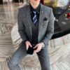British Korean Style High Quality Modified Plaid Three-Piece Suit for Men - Stylish Business Casual Suit Vest And Trousers Set