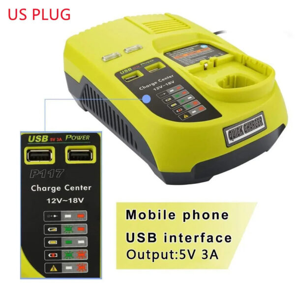 S481a964ee2b74984a5d5501b54bcd6ddv.jpg P117 Charger For Ryobi ONE+Plus P108 Dual Chemistry Battery 12V-18V EU/US/AU Plug For Ryobi 12V-18V Ni-CD Ni-MH Li-ion Battery
