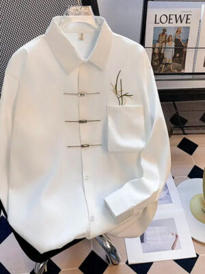 S4893e34f568a44a8a78f653c8699788aS.jpg Spring Autumn KPOP Fashion Style Kawaii Slim Fit Ropa Hombre Loose Casual All Match Tops Square Neck Long Sleeve Button Blusa