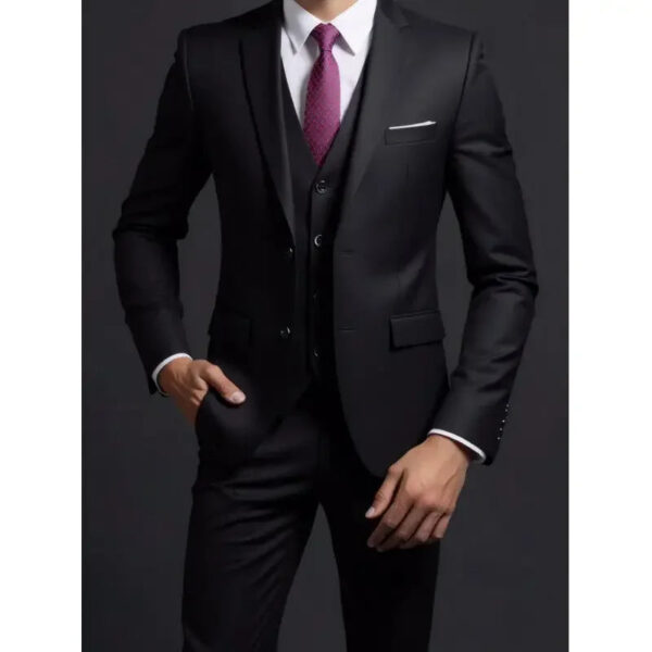 S48ccd1f74bd748e6895316a55dc5825a0.jpg Suit (Blazer+ Vest + Trousers) Men's Fashionable Gentleman Business British Style Solid-color Banquet Host Casual Wedding Suit