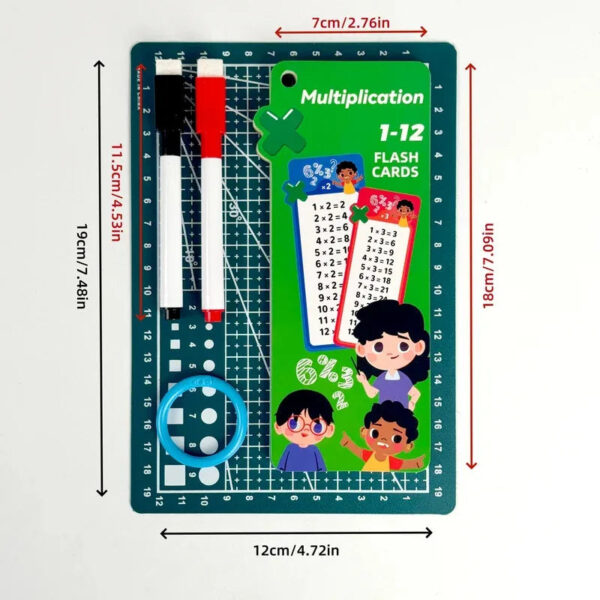 Math Flash Cards Set: Addition, Subtraction, Multiplication, Division & Fraction Learning, 15 Cards + 2 Erasable Pens
