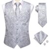 Wedding Purple Men Vest Paisley Floral Necktie Handkerchief Cufflinks Sets Blue Green Red Male Sleeveless V-Neck Waistcoat Party