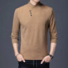 Double Sided Velvet Men Casual Sweater Fashion Versatile Autumn Winter Long Sleeve Solid Embroidered Button Bottoming Pullovers