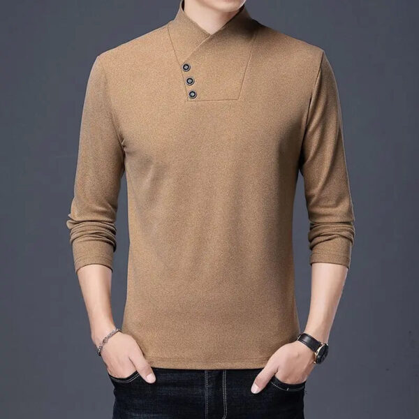 Double Sided Velvet Men Casual Sweater Fashion Versatile Autumn Winter Long Sleeve Solid Embroidered Button Bottoming Pullovers